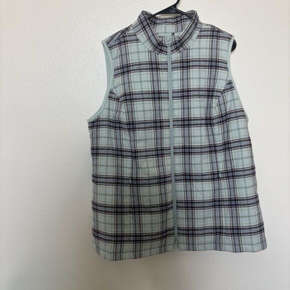 J.JILL Light Blue Plaid Flannel Fleece Lined Puffer Vest Size XL - Women's - Picture 2 of 8